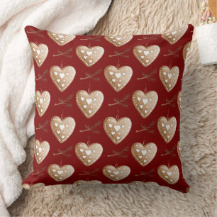 Coussin Crème rouge Coeur pain d'épices Cookie Noël
