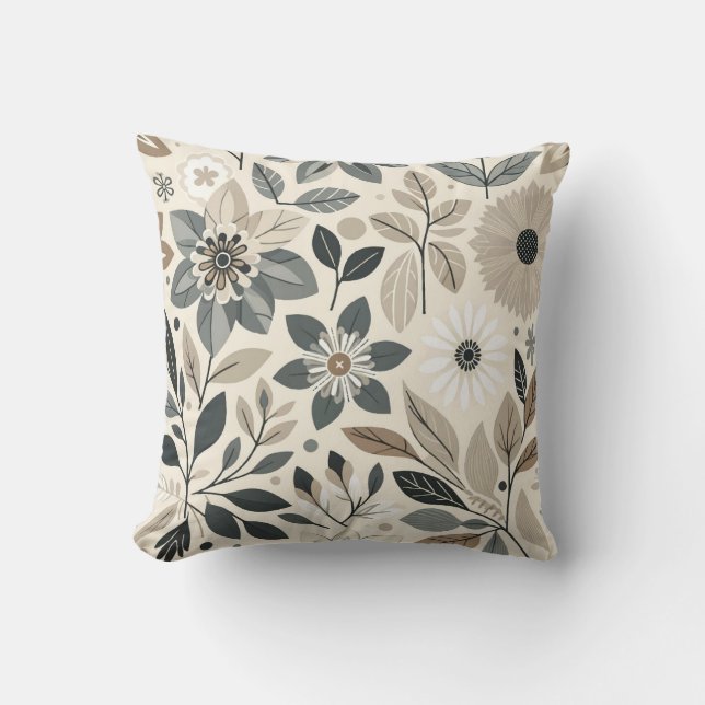 Coussin Crème & Sage Vert Gras Moderne Motif Floral (Recto)