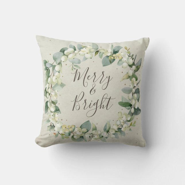 Coussin Crème Snowberry + Eucalyptus Noël Wreath (Recto)
