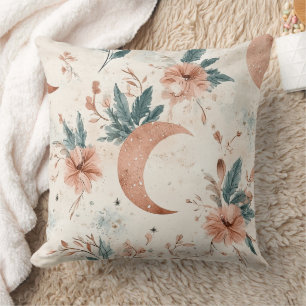 Coussin Crème Terracotta Croissant de Lune Floral Céleste