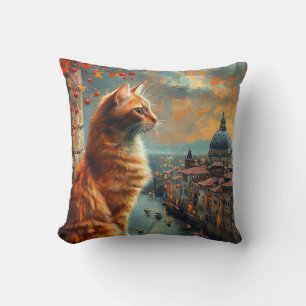 Coussin Crépuscule à Venise Chat roux sur un canal