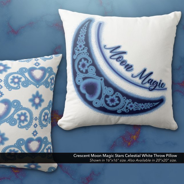 Coussin Crescent Moon Magic Stars Céleste Blanc (Crescent Moon Magic Stars Celestial White Throw Pillow)