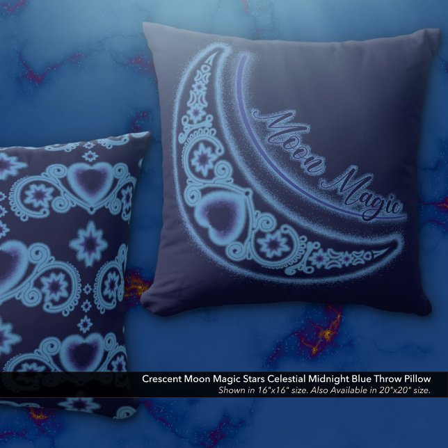 Coussin Crescent Moon Magic Stars Celestial Midnight Blue (Crescent Moon Magic Stars Celestial Midnight Blue Throw Pillow)