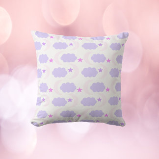 Coussin Crescent Moon Nuages Étoiles Motif rose violet