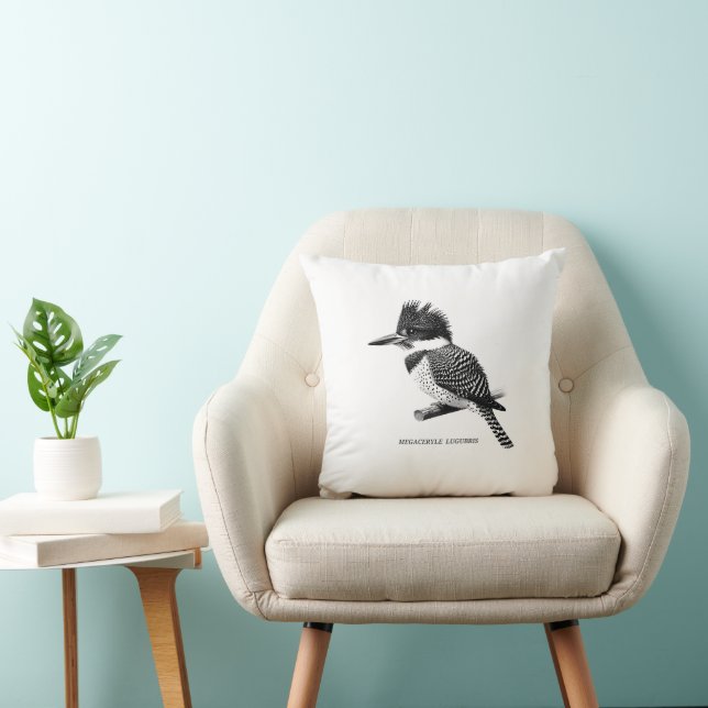 Coussin Crested Kingfisher Monochrome Throw Pillow (Chaise)