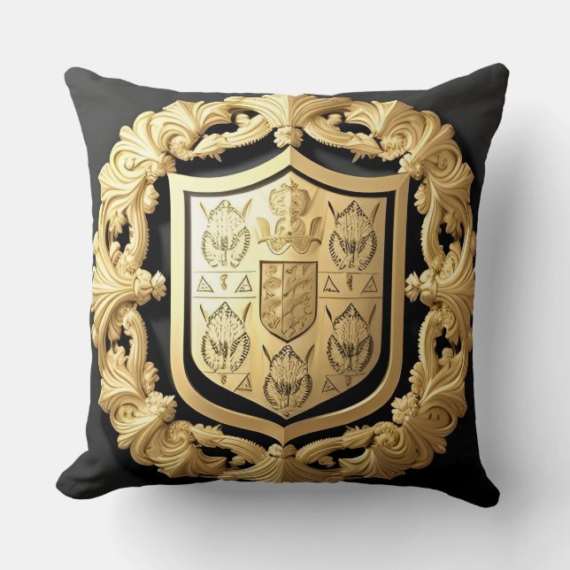 Coussin Crête dorée ornée avec bouclier central (Recto)