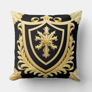 Coussin Crête dorée ornementale avec bouclier et détails f