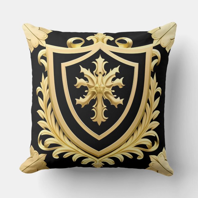 Coussin Crête dorée ornementale avec bouclier et détails f (Recto)