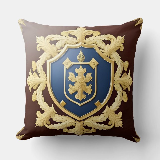 Coussin Crête Ornementale Dorée Classique avec Bouclier (Recto)
