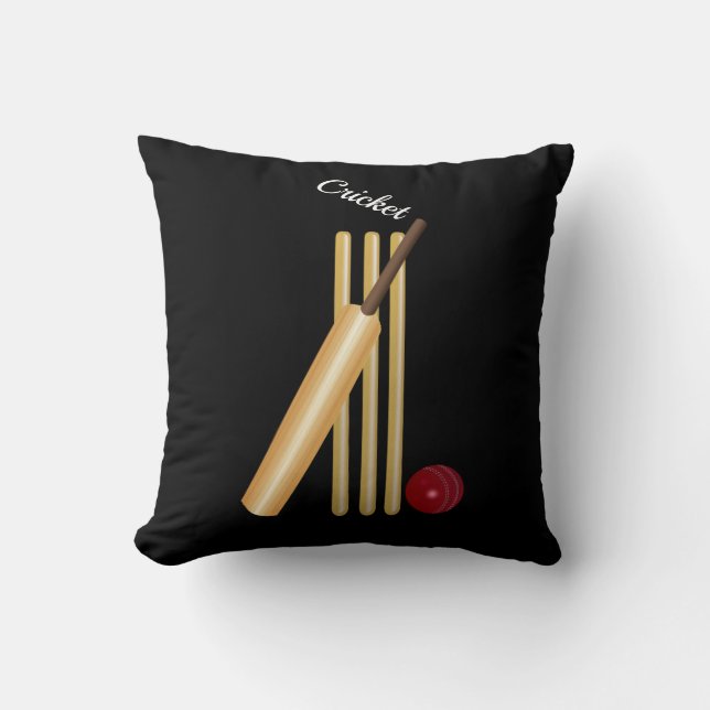 Coussin Cricket - Guichet, Batte et Balle (Recto)