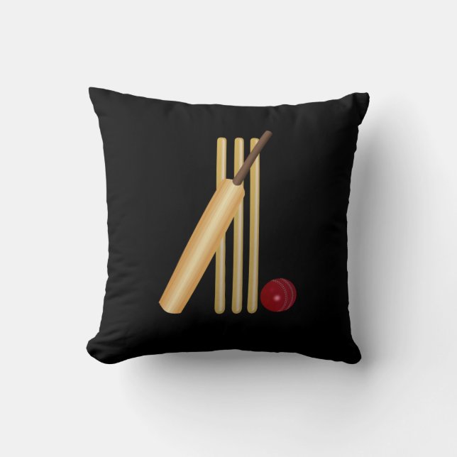 Coussin Cricket - Wicket, chauve-souris et balle (Recto)