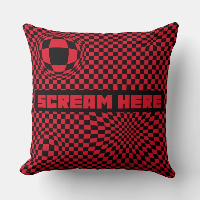 Coussin Criez ici | Plaid rouge jeté à illusion d'optique (Recto)