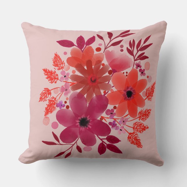Coussin Crimson Bloom Bouquet Pillow (Recto)