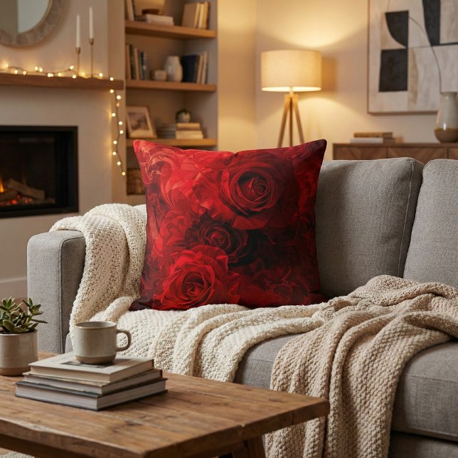 Coussin Crimson Rose Bouquet Romantic (Créateur téléchargé)