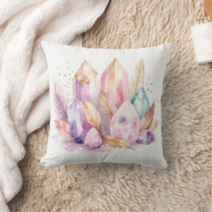Coussin Cristaux de Quartz Pastel Plumes & Or