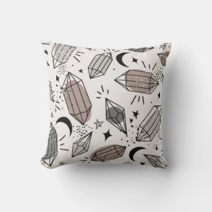 Coussin Cristaux, lune, étoiles, dessinés à la main se che
