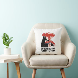 Coussin Critique constructive de chat drôle Linogravure Mè