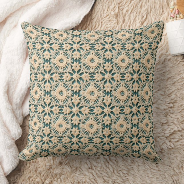 Coussin Crochet Ivoire Avec Fond Bleu  (Couverture)