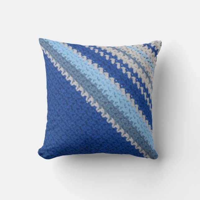Coussin - Crochet Motif Bleu rayures (diagonale) (Recto)