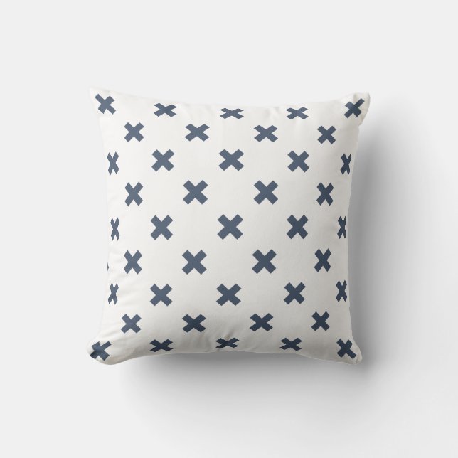 Coussin Crochets bleu-gris sur blanc (Recto)