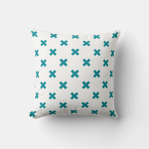 Coussin Crochets turquoises sur blanc