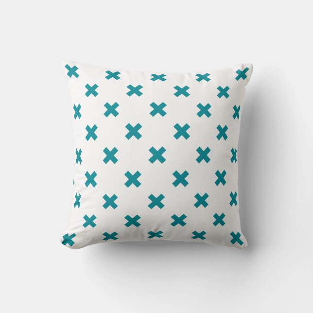 Coussin Crochets turquoises sur blanc (Recto)