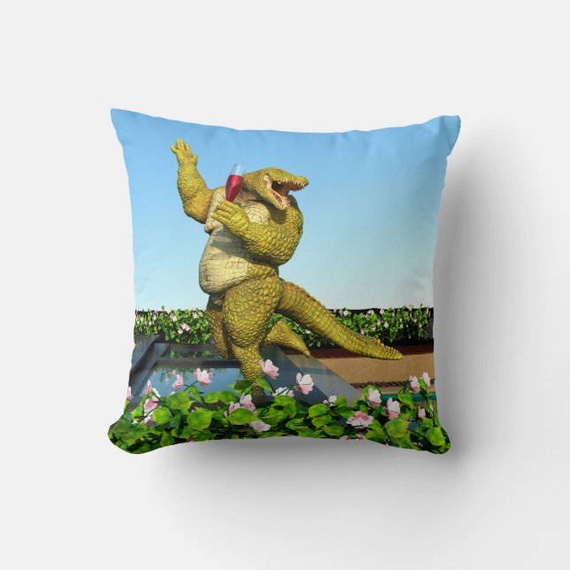 Coussin Crocodile drôle Champagne Fête Piscine Art (Recto)