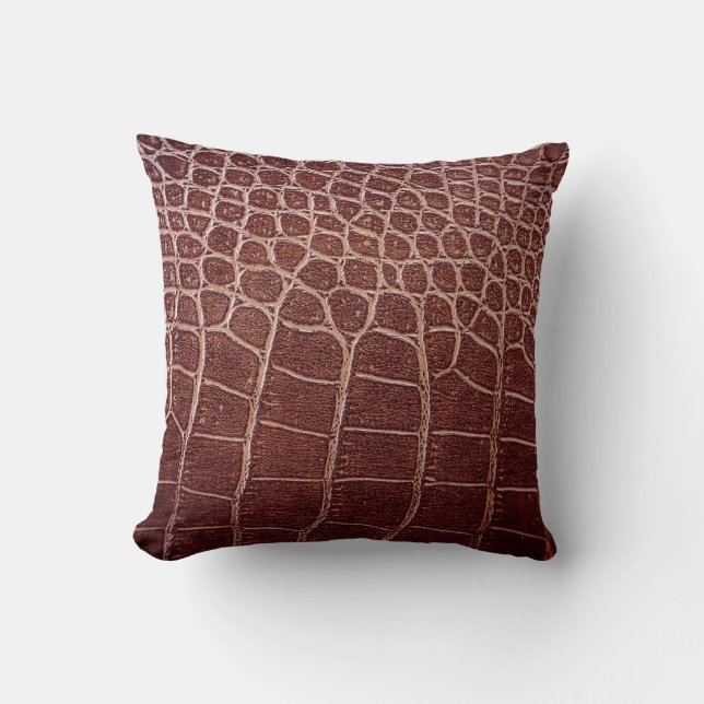 Coussin Crocodile motif en cuir abstrait, alligator, anima (Recto)