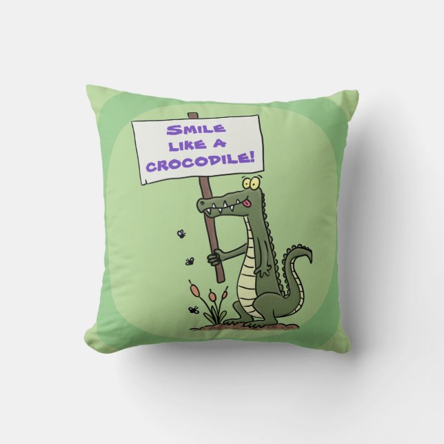 Coussin Crocodile vert mignon et joyeux avec dessin animé (Recto)