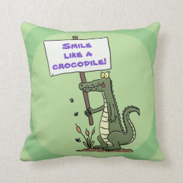 Coussin Crocodile vert mignon et joyeux avec dessin animé