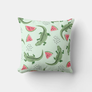 Coussin Crocodile Watermelon, Motif Vintage Abstrait.