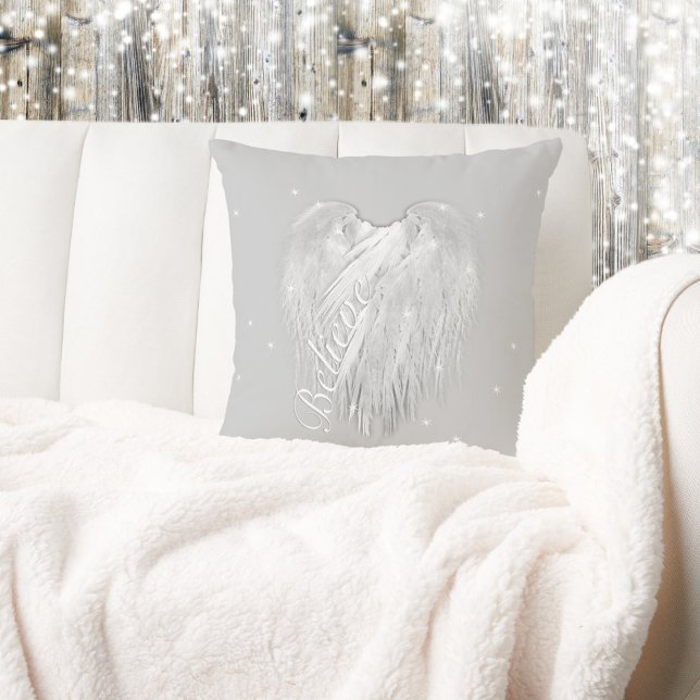 Coussin Croire Ange Ailes Grey Coeur avec étoiles (Créateur téléchargé)