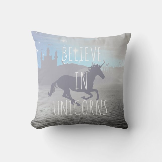 Coussin Croire aux licornes Art fantaisiste (Recto)