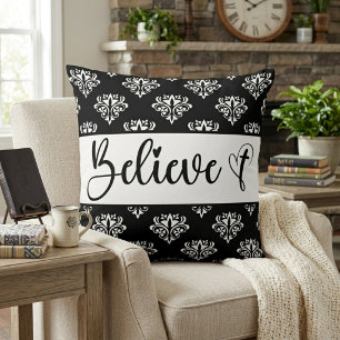 Coussin Croire Écriture Moderne Noir Blanc Damassé Chrétie