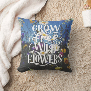 Coussin Croire Fleurs sauvages libres Boho Citation Typogr
