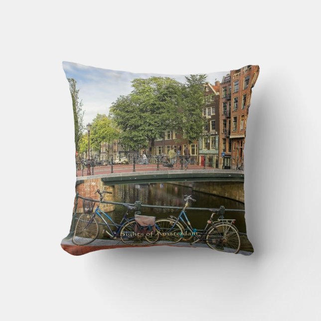 Coussin Croisement de canal et vélos, vues d'Amsterdam (Recto)