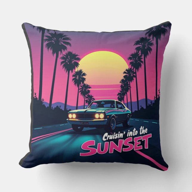Coussin Croisière dans le coucher du soleil - 80s Retro Dr (Recto)