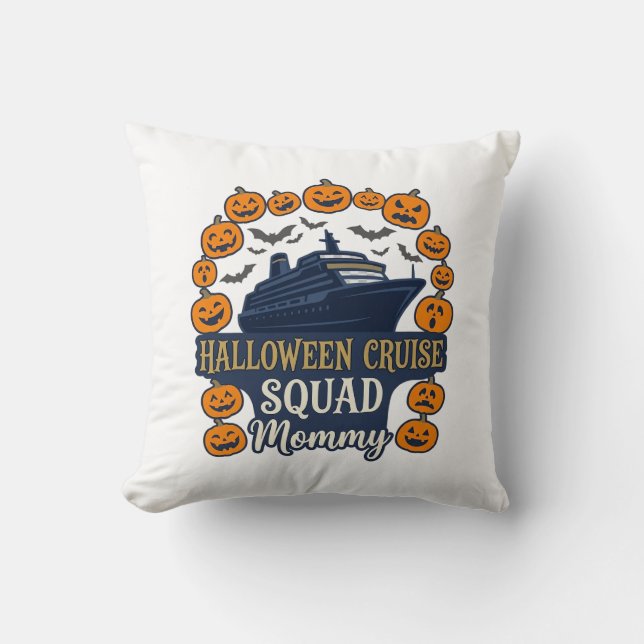 Coussin Croisière Halloween Équipe Maman Bateau Citrouille (Recto)