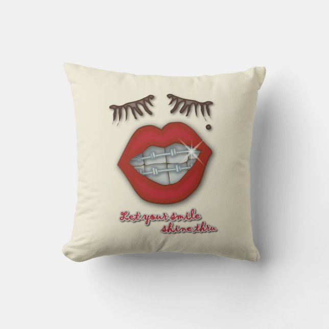 Coussin Croisillons brillants, lèvres rouges, taupe, et (Recto)