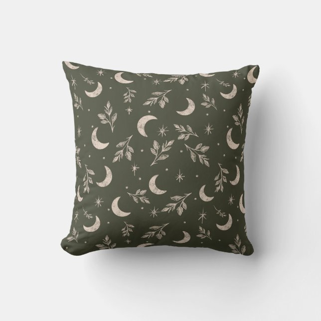 Coussin Croissant Céleste & Feuillage Botanique (Recto)