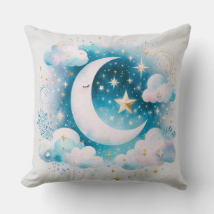 Coussin Croissant de Lune Céleste Bleu et Blanc Bohème Mod