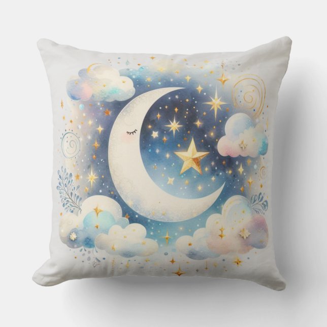 Coussin Croissant de Lune Céleste Bohème Moderne Bleu et B (Recto)