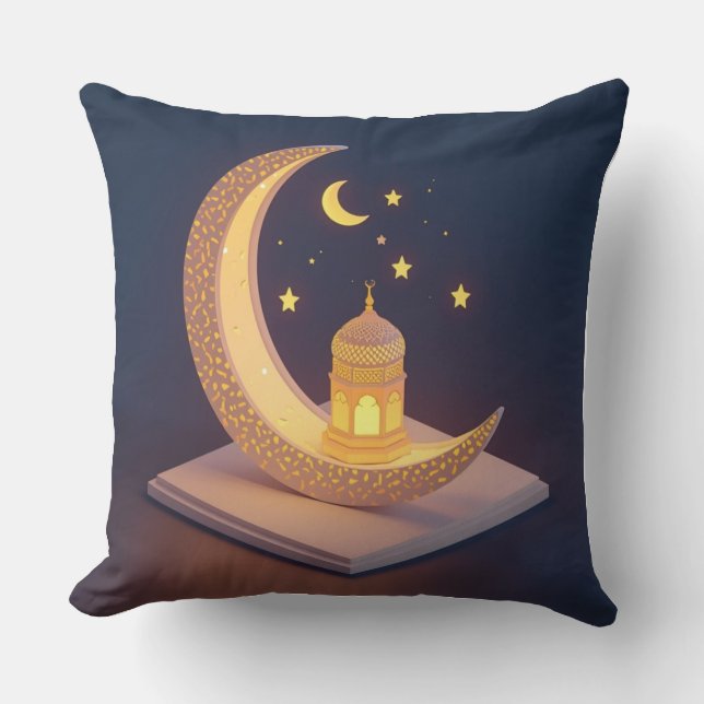 Coussin Croissant de Lune Doré avec l'Art de Lanterne Isla (Recto)
