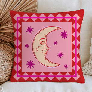 Coussin Croissant de Lune Rouge et Lilas Céleste Bohème