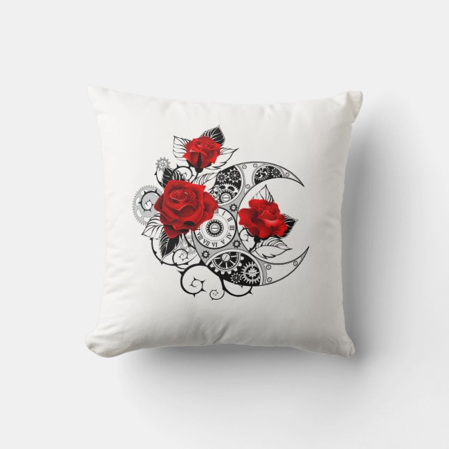 Coussin Croissant mécanique avec roses rouges (Recto)