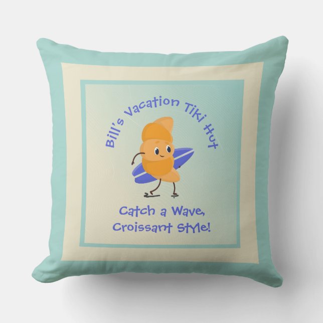Coussin Croissant Surfeur Humoristique avec Texte de Nom d (Recto)