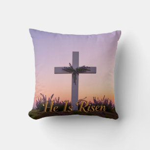 Coussin Croix blanche minimaliste ornée de lavande