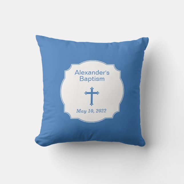 Coussin Croix Bleue Bébé Baptême Baptême Christening (Recto)