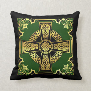 Coussin Croix celtique irlandaise/croix noire/or/croix ver