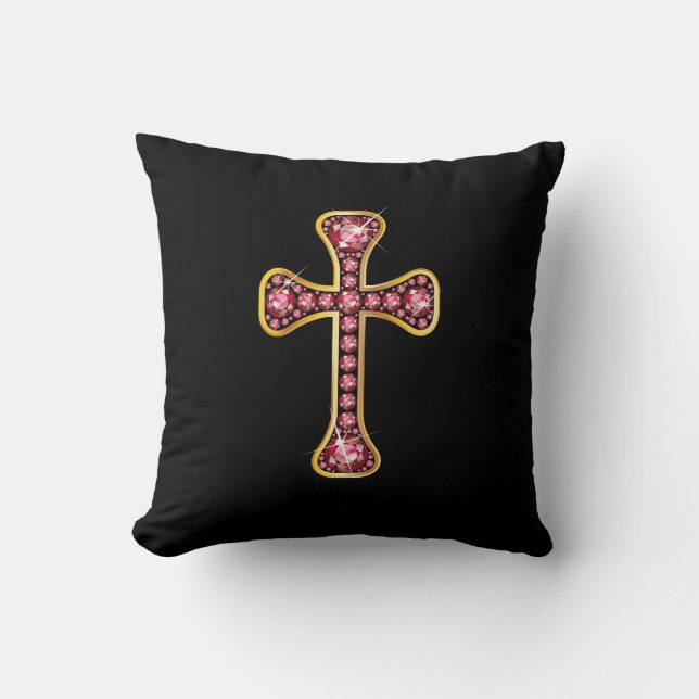 Coussin Croix chrétienne avec pierres "rubis" (Recto)